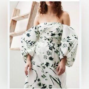 Tanya Taylor Alora dress floral midi cotton size S off the shoulder puff sleeve